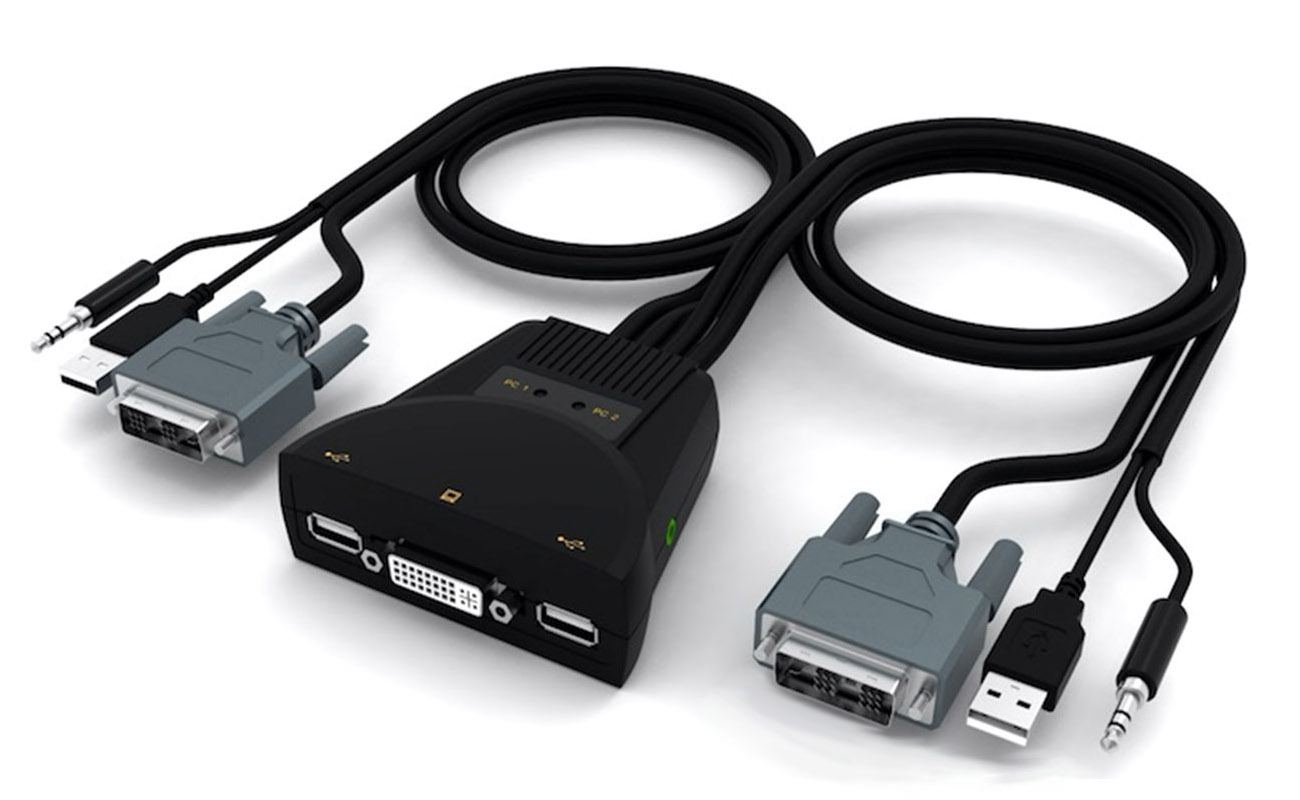 Переключатель KVM 2 порта DVI, Audio, Microphone, 2xUSB, встроенные кабели 1.2м ,NR-MC21D, Negorack
